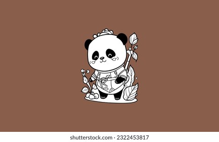 cute panda kawaii line art design