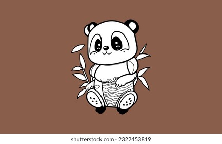 cute panda kawaii line art design