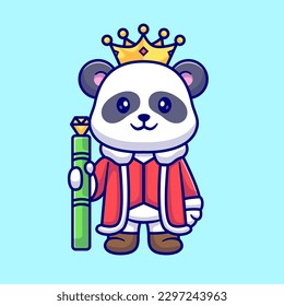 Cute Panda King Con Ilustración Del Icono Del Vector De Caricaturas De La Corona. Vector Premium Aislado De Icono De Festividad Animal. Estilo de dibujo plano