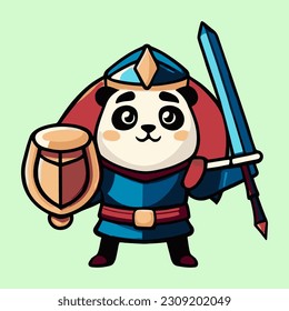 cute panda knight mascot vector illustration