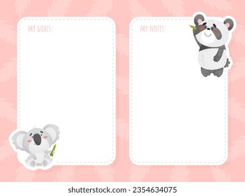 Cute Panda and Koala Animal Empty Card Vector Template