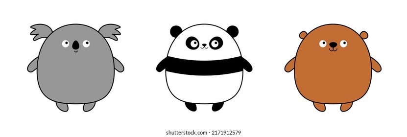 Cute panda koala bear set. Kawaii cartoon character. Round contour icon. Funny head face. Happy Valentines Day. Baby greeting card template. Notebook cover, tshirt. White background Flat design Vector