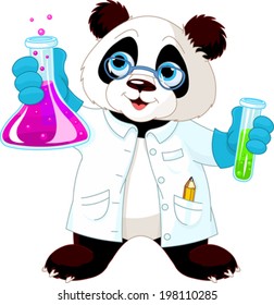 A cute panda in lab coat mixing chemicals.