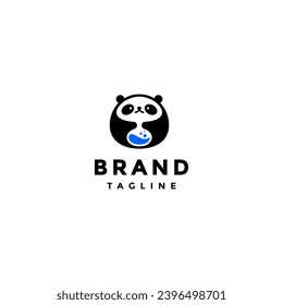 Cute Panda Labs Logo Design. Cute Panda holding Lab Icon Logo Design.