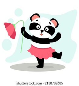 cute panda with a large pink flower