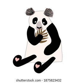 Cute Panda mit Leaf Vector Illustration Doodle handrawn Style. Love Logo. Paketdesign. Kinderzimmer-Poster. Tierillustration