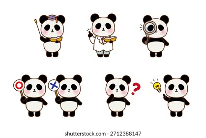 Cute Panda Aprendiendo Educación Juego de Vectores de caracteres