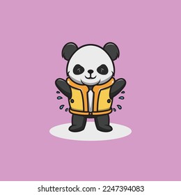 Cute panda with lifebelt cartoon illustration