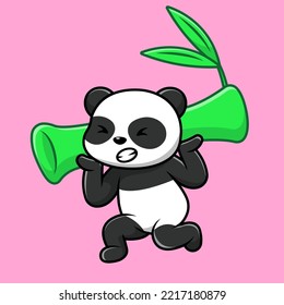 Cute Panda Lifting Bamboo Cartoon Vector Icons Illustration. Flat Cartoon Concept. Suitable for any creative project.