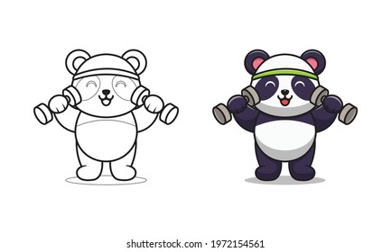 Cute panda lifting barbell cartoon coloring pages