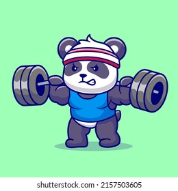 Cute Panda Lifting Barbell Cartoon Vector Icon Illustration. Animal Sport Icon Concept Isolated Premium Vector. Flat Cartoon Style