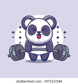Cute panda lifting weights cartoon