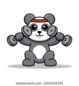 Cute Panda Lifting Weights Vector Cartoon Illustration. Isolated Cute Animal Mascot.