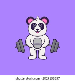 Cute Panda lifts the barbell. Animal cartoon concept isolated. Can used for t-shirt, greeting card, invitation card or mascot.