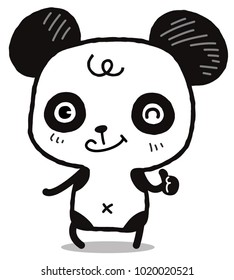 Cute panda with Like sign gesture thumb up. Cartoon style