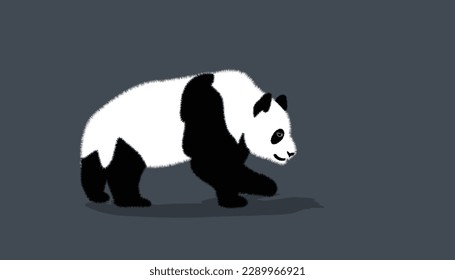Buen panda. Ilustración del vector del oso de panda dibujado a mano en blanco y negro lineal sobre fondo colorido.