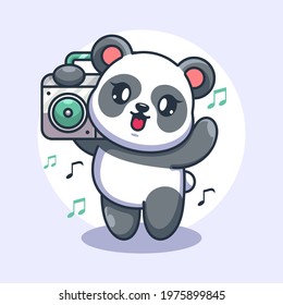 Cute panda listening music with boombox cartoon