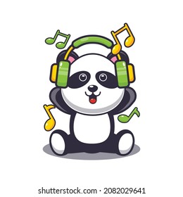 Cute panda listening music with headphone