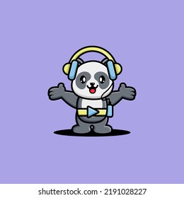 Cute Panda Listening Music Headphone Cartoon Stock Vector (Royalty Free ...