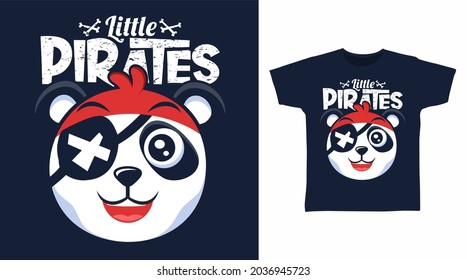 Cute panda little pirates illustration t-shirt design vector