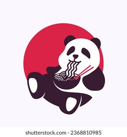 El logo de Cute Panda comiendo fideos. Concepto de diseño de logotipo de espacio negativo