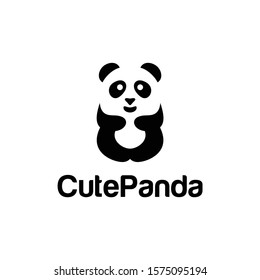 Cute panda logo is funny and is liked by many people. Panda bear silhouette Logo design vector template.