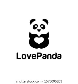 Cute panda logo is funny and is liked by many people. Love Panda bear silhouette Logo design vector template.