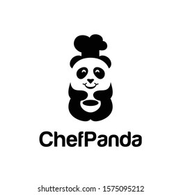 Cute panda logo is funny and is liked by many people. Chef Panda bear silhouette Logo design vector template.