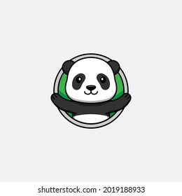Cute panda logo with green background