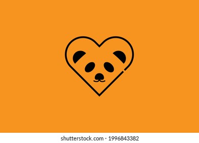 lindo logo de panda dentro del marco cardíaco. icono de mascota o panda.