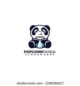 cute panda logo with popcorn design illustration