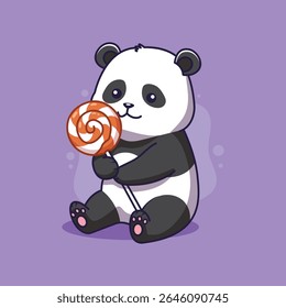 Cute panda with a lollipop. Vector illustration