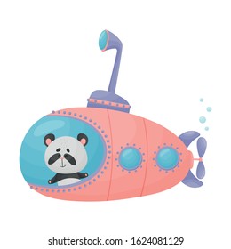Cute Panda Looking Out of Submarine Window Vector Illustration