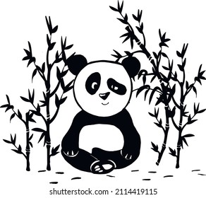 cute panda in lotus position sitting vector sketch. panda sits in bamboo grove vector hand drawing. vector. sketch. EPS format