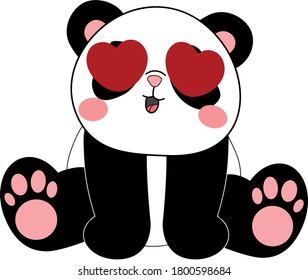 Cute Panda in love. Animals sitting with shy Emotion.