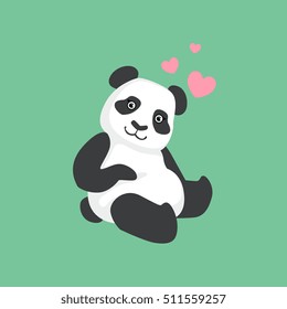 Cute Panda In Love Bamboo Illustration