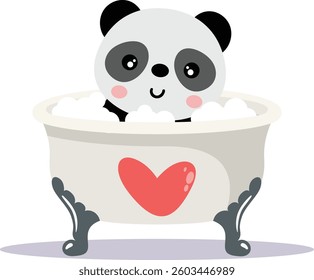 Cute panda in a love bathtub

