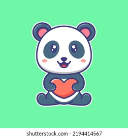 Cute panda love cartoon. Cute animal illustration. Happy panda cartoon. For sticker, crafting, poster, mascot, icon, logo, printing, packaging.