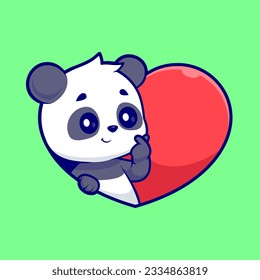 Cute Panda Love Heart Sign Cartoon Vector Icon Illustration. Animal Holiday Icon Concept Isolated Premium Vector. Flat Cartoon Style