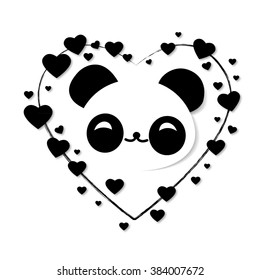 Cute Panda Love Heart Vector