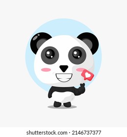Cute panda with love sign hand cartoon illustration