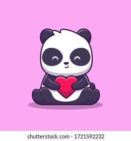 Ilustración del icono del vector de amor de Panda. Concepto de icono de amor animal Vector Premium aislado. Estilo de dibujo plano 