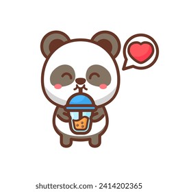 Cute panda loves drink bubble tea cartoon illustration