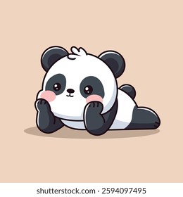 A cute panda lying on the floor with a relaxed and happy expression. Adorable cartoon vector illustration, perfect for animal-themed designs, children’s illustrations, and kawaii-style artwork