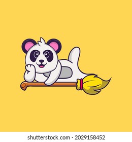 Cute Panda liegt auf dem Magischen Raum. Konzept der Tierkarikatur einzeln. Kann für T-Shirt, Grußkarte, Einladungskarte oder Maskottchen verwendet werden.
