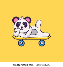 Cute Panda lying on a skateboard. Animal cartoon concept isolated. Can used for t-shirt, greeting card, invitation card or mascot.