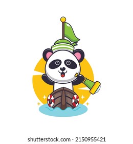 cute panda mascot cartoon character on the boat