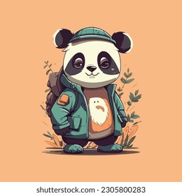 Cute panda mascot character for bamboo product brand.