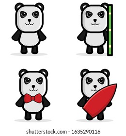Cute Panda Mascot Character. Set  Cartoon.