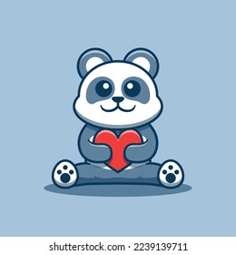 Cute panda mascot holding a heart vector illustration